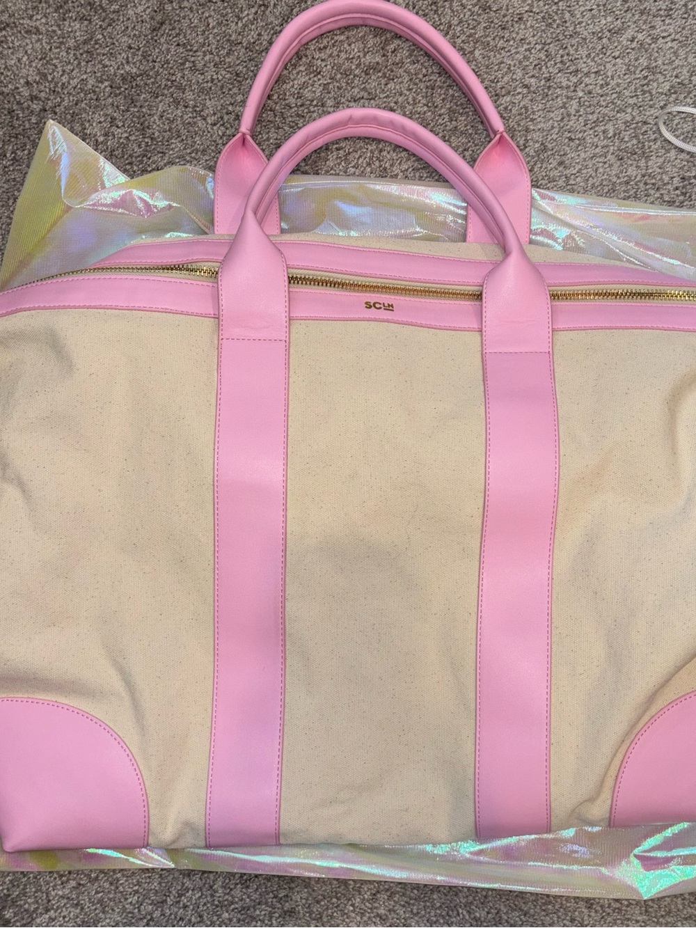 Stoney Clover Lane Canvas Weekender with Flamingo Trim